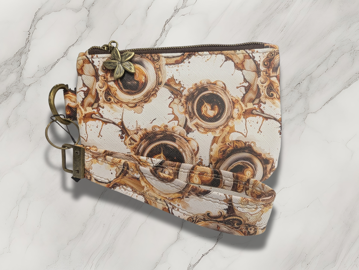 Coffee Cup Print Wristlet