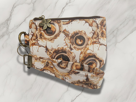 Coffee Cup Print Wristlet