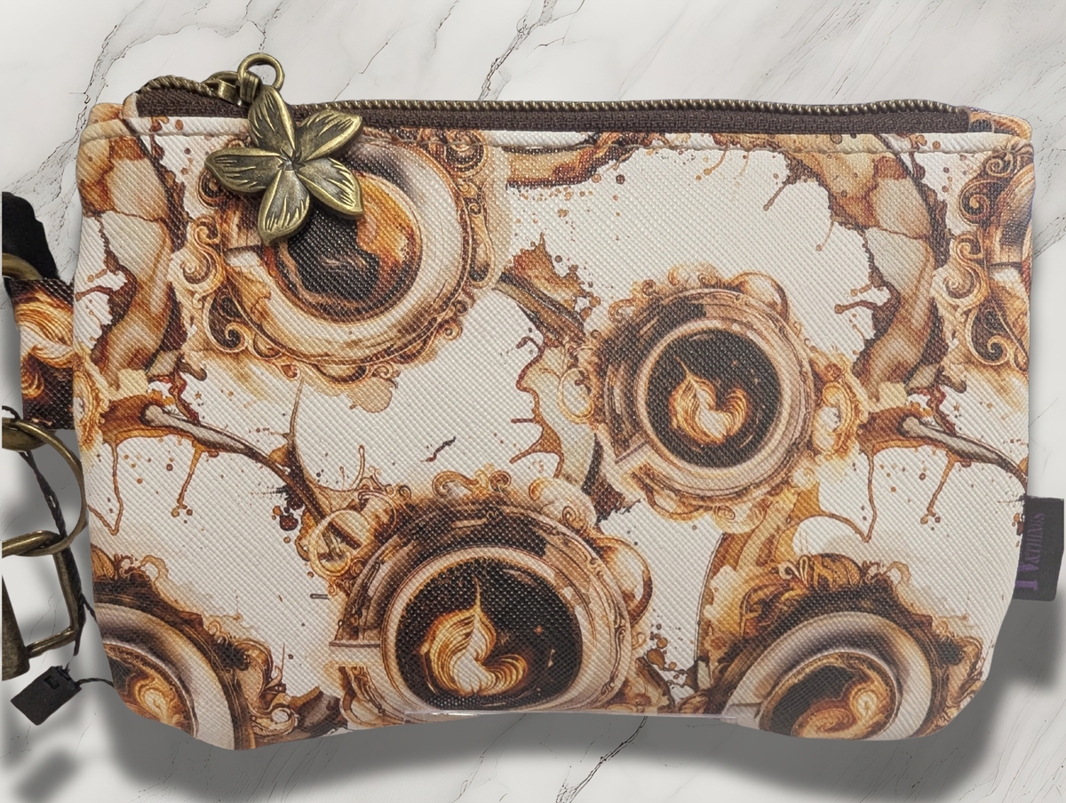 Coffee Cup Print Wristlet