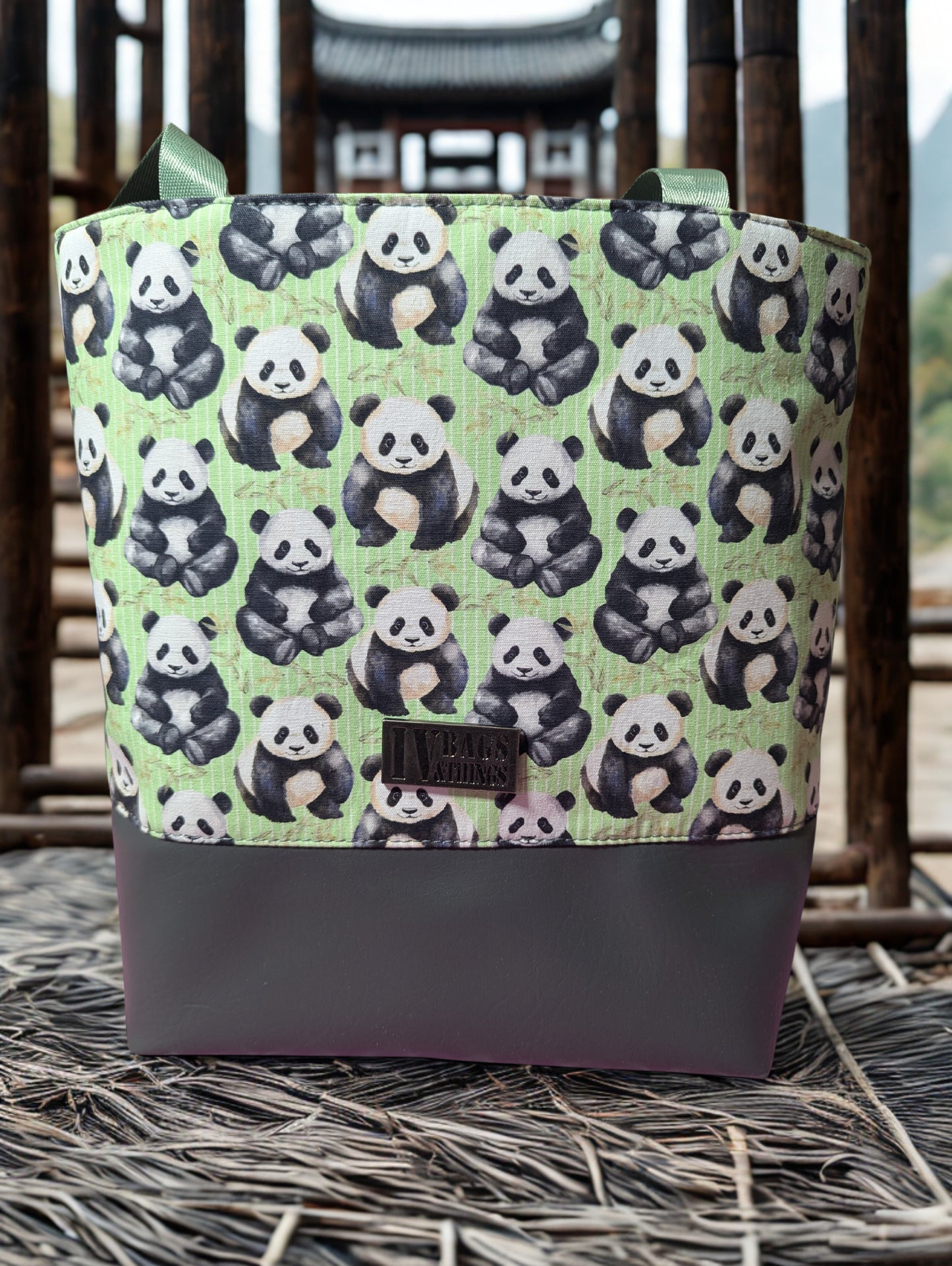 Panda Print Tote Bag – Cute Handcrafted Canvas & Vegan Leather Tote | IV Bags & Things