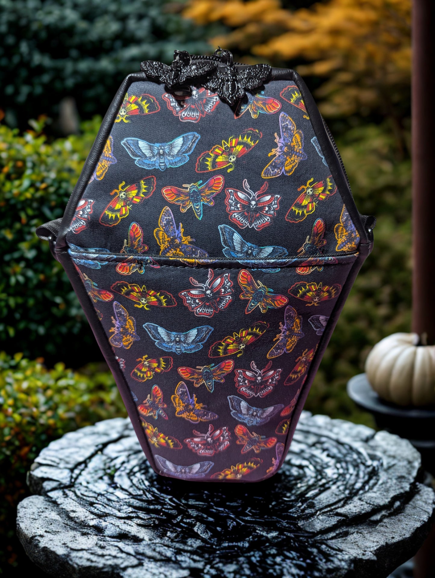 Spooky Moths Coffin Crossbody Bag