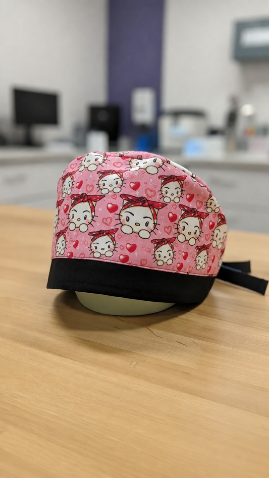 Pink Kitty handmade scrub cap